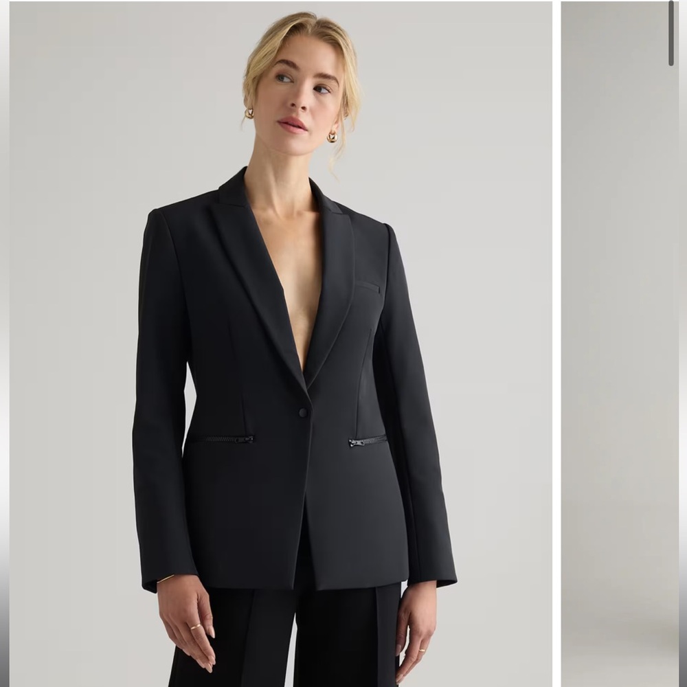 Quince Single-Breasted Scuba Blazer Black Size M
